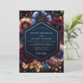Invitation Fleur botanique Deep Blue pour mariage (Debout devant)