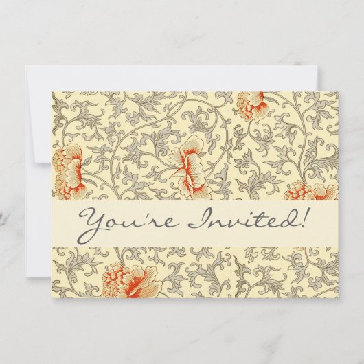 Invitation Fleur botanique florale grise rose vintage (Devant)