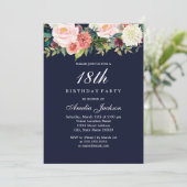 Invitation Fleur botanique pêche Navy 18e anniversaire (Debout devant)