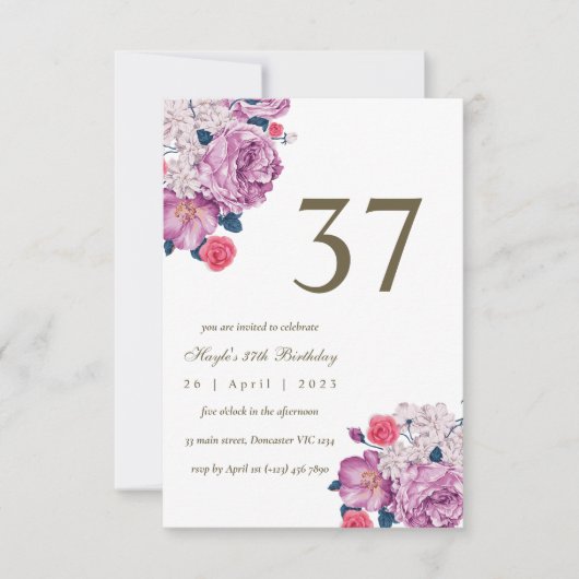 Invitation Fleur botanique pourpre Simple Chic 37e Anniversai (Devant)