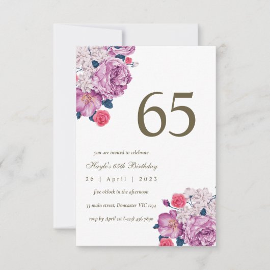 Invitation Fleur botanique pourpre Simple Chic 65e anniversai (Devant)