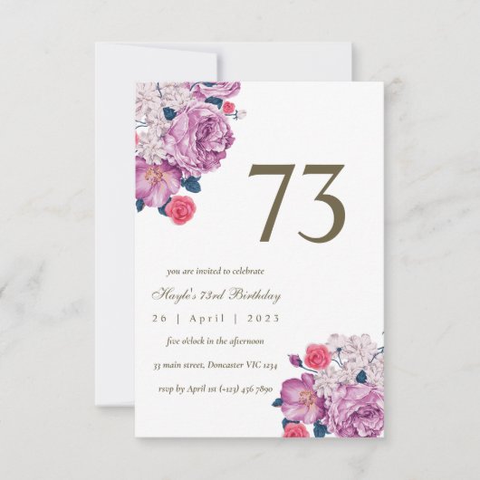 Invitation Fleur botanique pourpre Simple Chic 73e Anniversai (Devant)