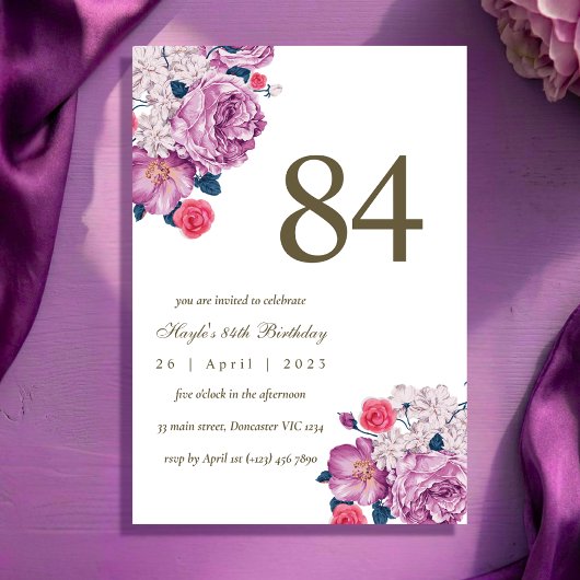 Invitation Fleur botanique pourpre Simple Chic 84e Anniversai