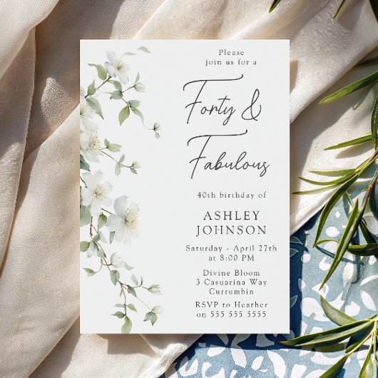 Invitation Fleur botanique Quarante & Incroyable 40e Annivers