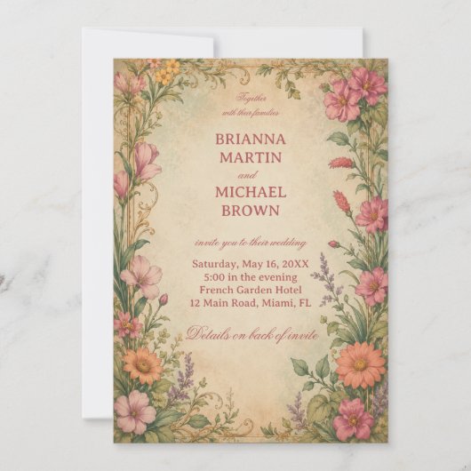 Invitation Fleur botanique vintage (Devant)