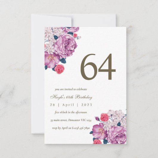 Invitation Fleur botanique violette simple et chic 64e annive (Devant)