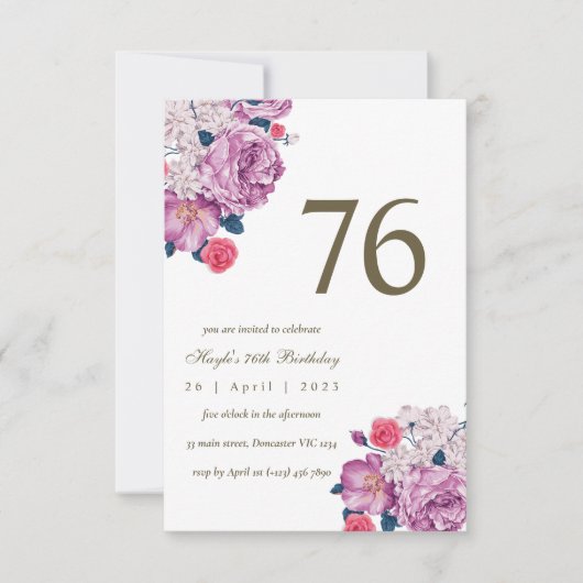 Invitation Fleur botanique violette simple et chic pour 76e a (Devant)
