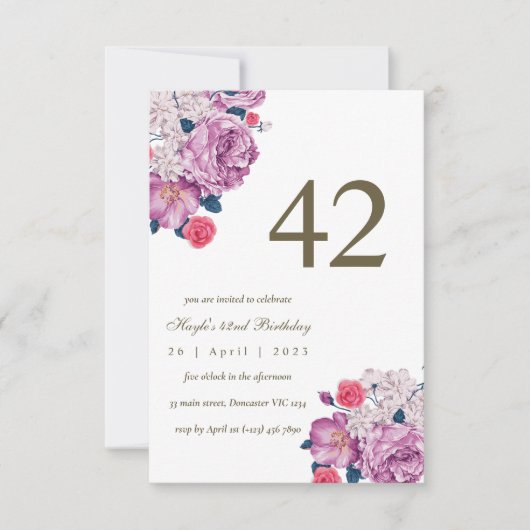 Invitation Fleur botanique violette simple et chic pour les 4 (Devant)