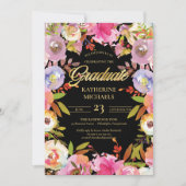 Invitation Fleur brillante Aquarelle Floral Graduation Party (Devant)