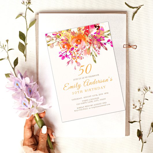 Invitation Fleur brillante Romantique 50ème anniversaire
