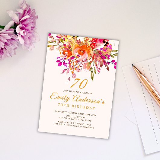 Invitation Fleur brillante Romantique 70e anniversaire