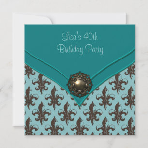Invitation Fleur Brown turquoise de Lis fête de 40e anniversa