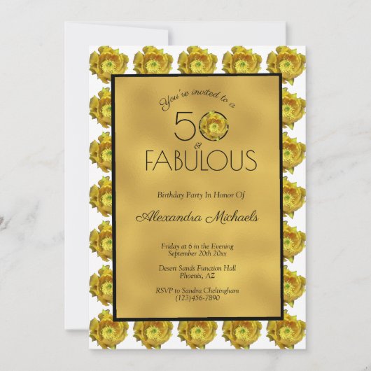 Invitation Fleur Cactus Noir & Métallic Or 50 & Fabuleux (Devant)