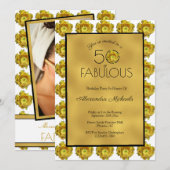 Invitation Fleur Cactus Noir & Métallic Or 50 & Fabuleux (Devant / Derrière)