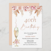 Invitation Fleur Champagne Verre Boho Pampas Anniversaire  (Devant / Derrière)