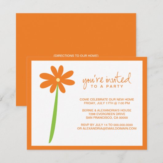 Invitation Fleur Chérie (Orange) (Devant / Derrière)