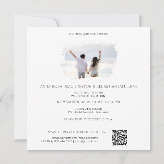 Invitation *~* Fleur Cherub AR12 QR PHOTO Mariage RSVP (Dos)