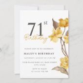 Invitation Fleur Chic Élégant Simple Jaune 71e Anniversaire (Devant)