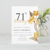 Invitation Fleur Chic Élégant Simple Jaune 71e Anniversaire (Debout devant)
