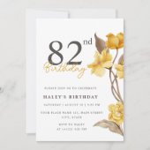 Invitation Fleur Chic Élégant Simple Jaune 82e Anniversaire (Devant)