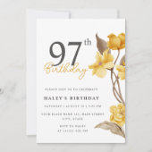 Invitation Fleur Chic Élégant Simple Jaune 97e Anniversaire (Devant)
