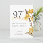 Invitation Fleur Chic Élégant Simple Jaune 97e Anniversaire (Debout devant)