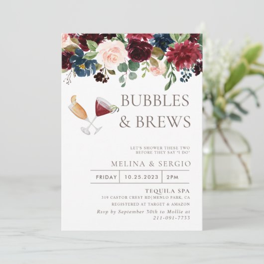 Invitation Fleur Classique Fancy Bubbles & Brews Douche nupti (Debout devant)