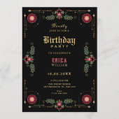Invitation Fleur classique noire pour anniversaire (Devant)