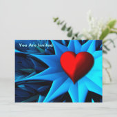 Invitation Fleur coeur bleu fractal (Debout devant)