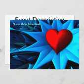 Invitation Fleur coeur bleu fractal (Devant / Derrière)