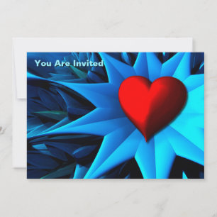 Invitation Fleur coeur bleu fractal