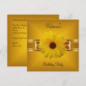 Invitation Fleur Colorée Jaune Arc Doré (Devant / Derrière)