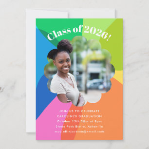 Invitation Fleur colorée Rainbow Photo Graduation Party