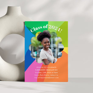 Invitation Fleur colorée Rainbow Photo Graduation Party