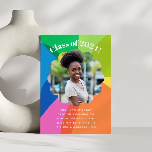 Invitation Fleur colorée Rainbow Photo Graduation Party