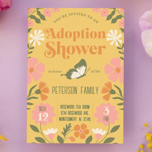 Invitation Fleur colorée Retro Jardin d'adoption douche