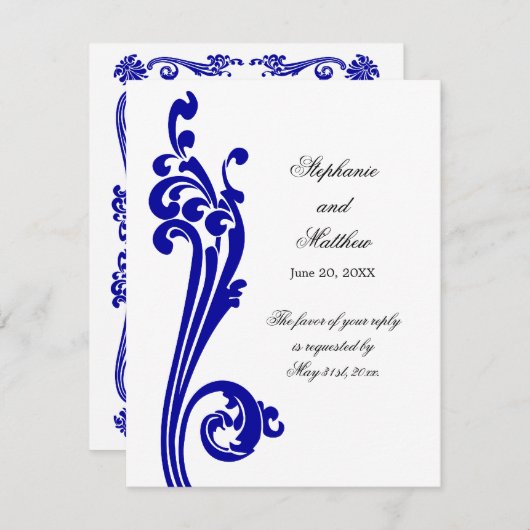 Invitation Fleur cosmopolite et tourbillons RSVP (Devant / Derrière)