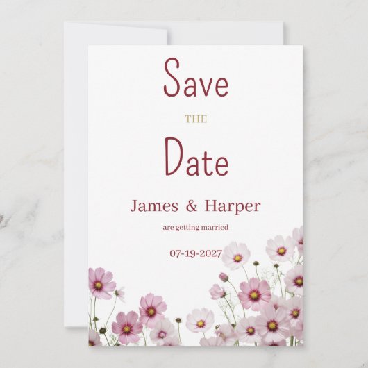 Invitation Fleur cosmos en fleur rose vif Enregistrer la date (Devant)