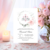 Invitation Fleur couronne rose première sainte communion FILL