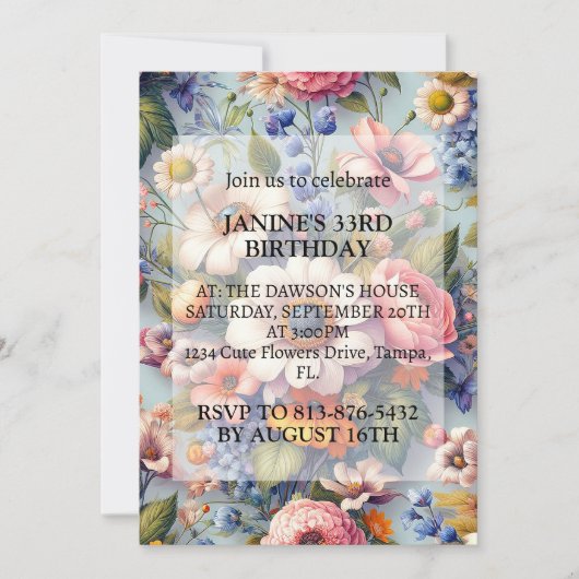 Invitation Fleur créative Abstraite fête d'anniversaire (Devant)