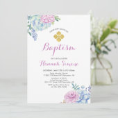 Invitation Fleur & Croix Dorée | Baptême Fille (Debout devant)