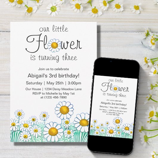 Invitation Fleur Cute Daisy Fun Floral Anniversaire