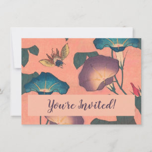 Invitation Fleur d'abeille rose Art classique Hokusai