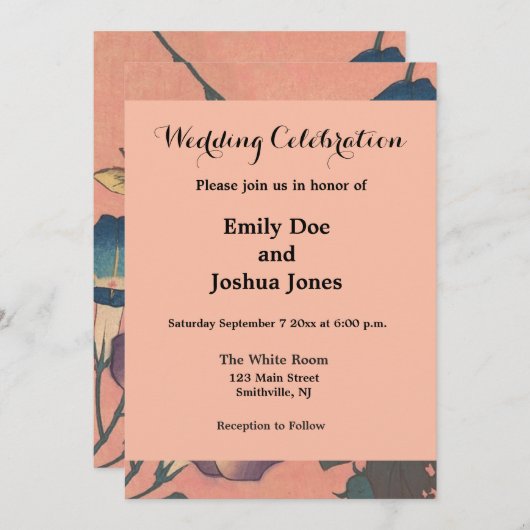 Invitation Fleur d'abeille rose classique Hokusai Art (Devant / Derrière)