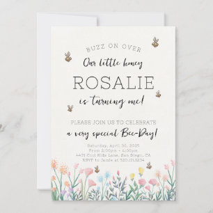 Invitation Fleur d'abeilles première fête d'anniversaire Invi