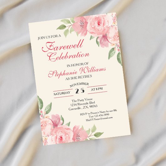 Invitation Fleur d'adieu aux femmes Élégante fête Rose