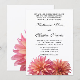 Invitation Fleur Dahlia peinte en rose et corail