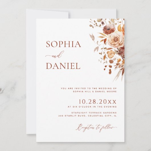 Invitation Fleur d'amour Automne Romance Photo Mariage (Devant)