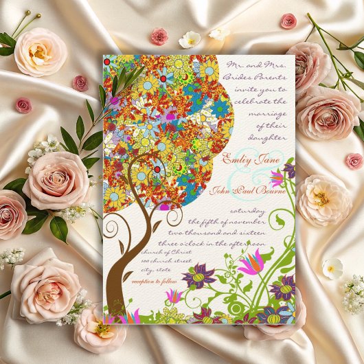 Invitation Fleur d'amour d'arbre de mariage d'application de