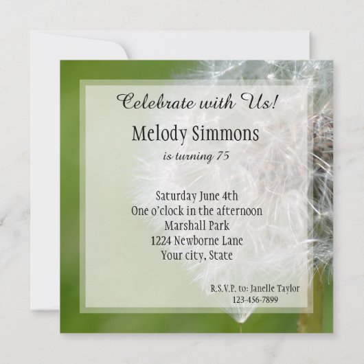 Invitation Fleur Dandelion Anniversaire (Dos)